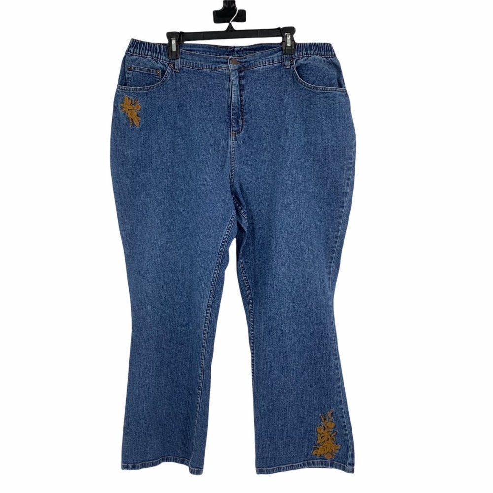 Women’s Essentials Jeans size 22-24W 9935 Bootcut Embroider Elastic Inset Blue